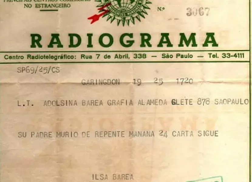Radiograma de Ilsa Barea a Adolfina