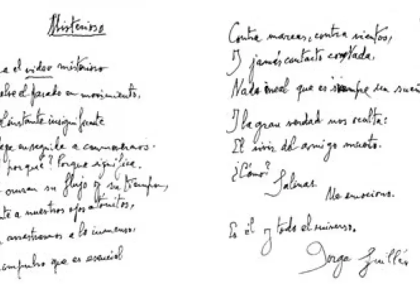"Misterioso", poema inédito de Jorge Guillén, escrito en 1983.