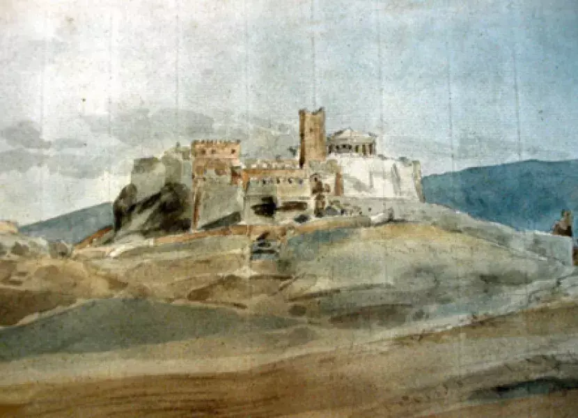 Acuarela de la Acrópolis (siglo XVI), cedida por el conservador jefe de la Acrópolis, Tassos Tanulas.