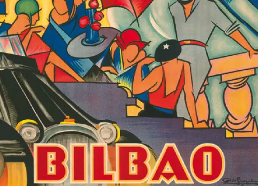 Litografía «The Abra beaches : Bilbao : Visit Spain», de Antonio de Guezala y Ayrivié.