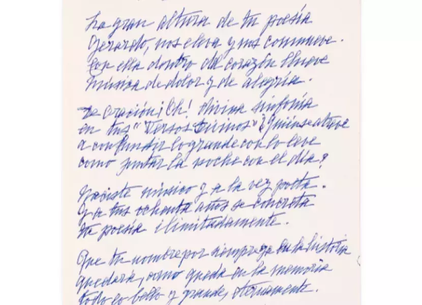 Pilar de Valderrama, soneto manuscrito «A Gerardo Diego»