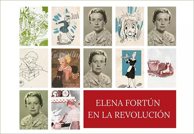 Retratos e ilustraciones de Elena Fortún en la exposición bibliográfica «Elena Fortún en la revolución»