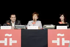 Rufino Sánchez, director del área de Cultura del Instituto Cervantes, Carmen Caffarel, directora del Instituto Cervantes y Juana Escudero, subdirectora del área de Cultura del Instituto Cervantes.