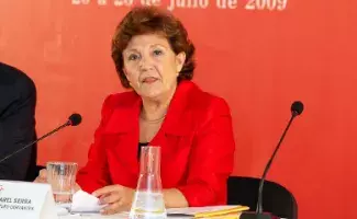 La directora del Instituto Cervantes, Carmen Caffarel, en un momento de su intervención en la sesión de apertura.