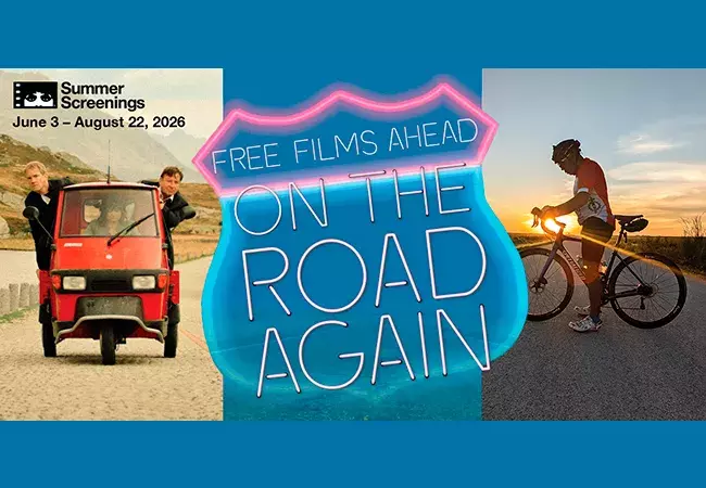 Cartel del ciclo «Summer Screenings 2026» con el lema «On the Road Again»,