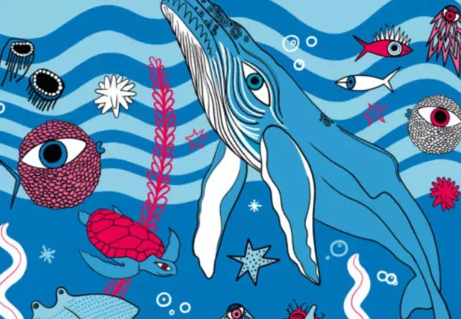Detalle de uno de los carteles de la exposición "17 ODS ilustrados"